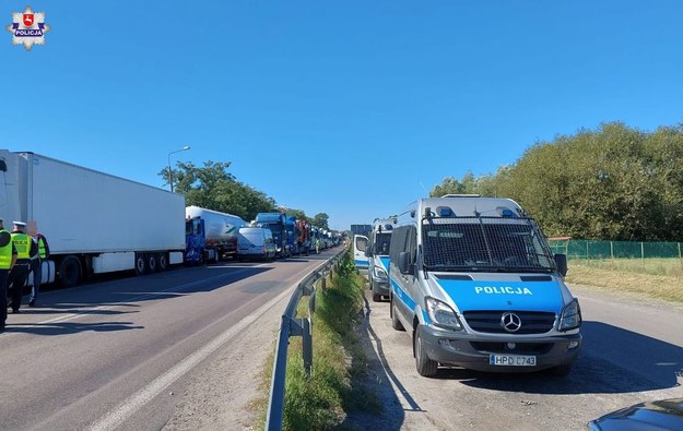 Protest przewoźników na przejściu granicznym w Dorohusku /Policja Lubelska /Policja