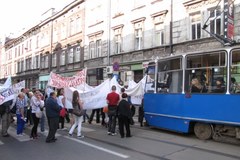 Protest w Krakowie, centrum stanęło w korku