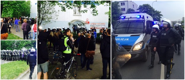 Protestujący i policjanci przed komisariatem /Bartłomiej Paulus /RMF FM
