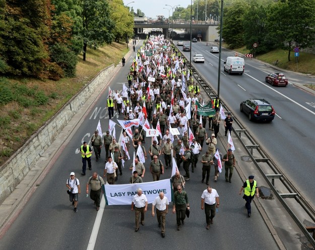 Protestujący leśnicy w Warszawie /Wojciech Olkuśnik /East News