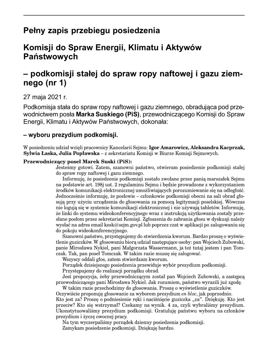 Protokół pierwszego i jedynego jak dotąd posiedzenia podkomisji /nbsp /