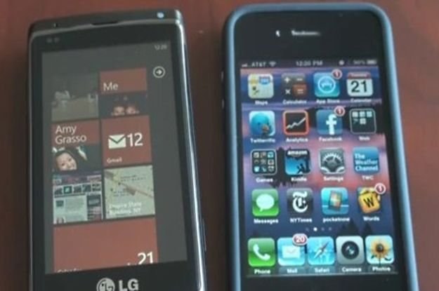 Prototypowy telefon LG z Windows Phone 7 kontra iPhone z iOS 4.0  fot. pocketnow.com /kopalniawiedzy.pl