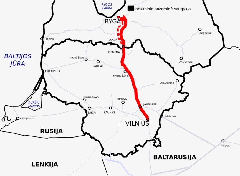 Przebieg gazociągu Litwa-Łotwa /Bearas/CC BY-SA 4.0 /Wikipedia