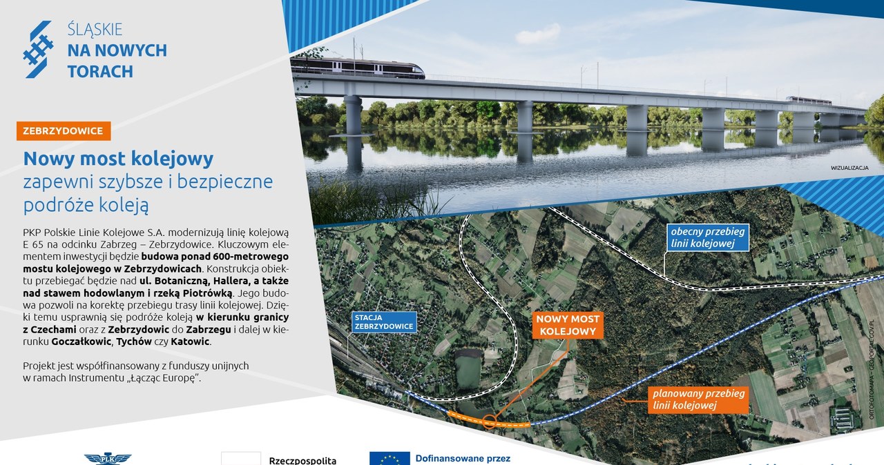 Przebieg nowej linii kolejowej, która będzie obejmowała 600-metrowy most /slaskienatorach.pl /materiał zewnętrzny