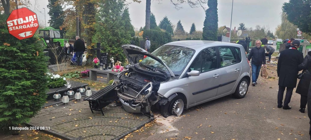 Przebił mur cmentarza, wjechał między nagrobki i uszkodził kilka z nich