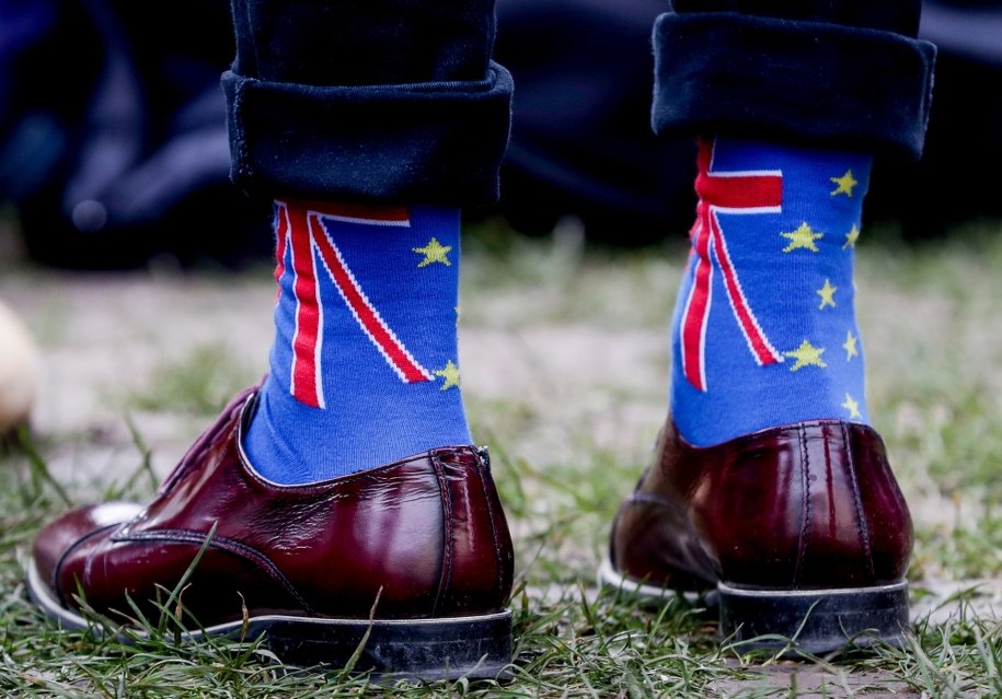 Przeciwnik brexitu w czasie demonstracji przed gmachem Parlamentu Europejskiego w Brukseli, 30 stycznia 2020 /STEPHANIE LECOCQ  /PAP/EPA