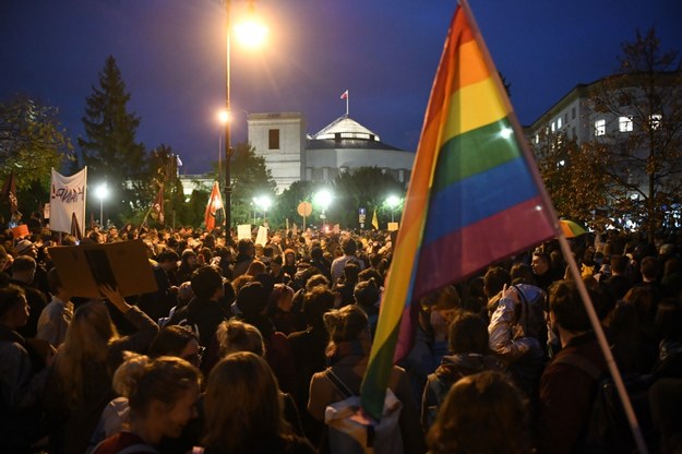 Przed Sejmem zgromadzili się uczestnicy protestu przeciwko karze więzienia za edukację seksualną nieletnich / 	Radek Pietruszka   /PAP