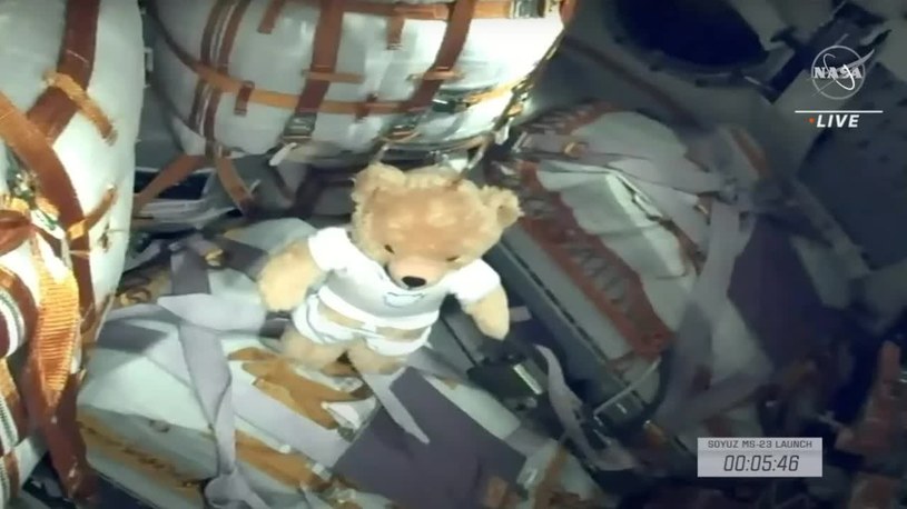 Przed startem Sojuza-23 do zaopatrzenia wrzucono pluszowego misia /screen/Youtube/NASA/Marcin Jabłoński /materiał zewnętrzny