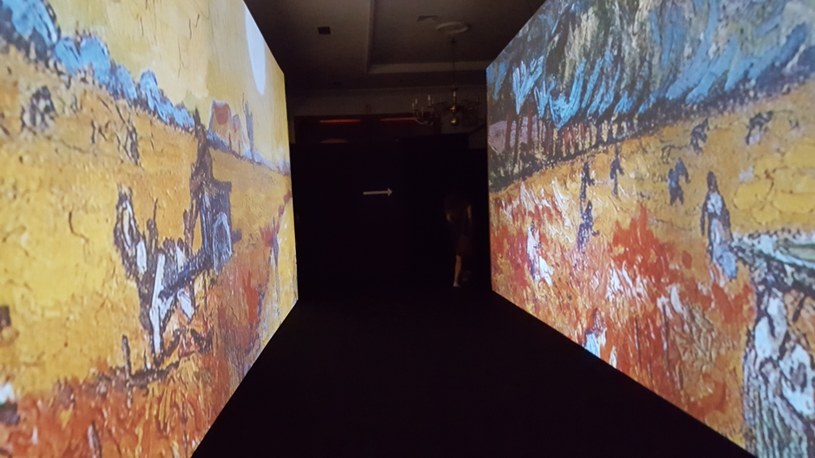 Przedsionek do sal projekcyjnych - na tych ekranach wyświetlane są "ożywione" dzieła Van Gogha /Styl.pl