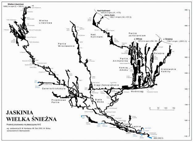 Przekrój Jaskini Wielkiej Śnieżnej /Sopocki Klub Taternictwa Jaskiniowego /
