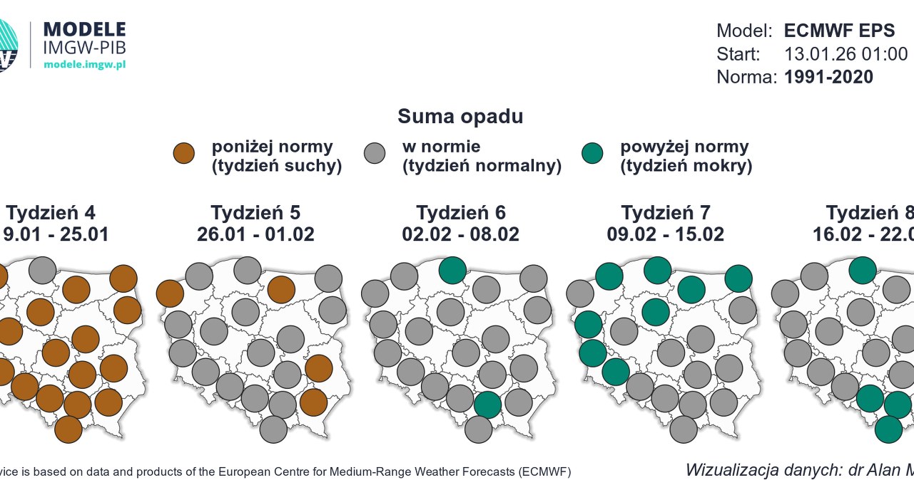 Przełom stycznia i lutego powinien przynieść pewne uspokojenie w pogodzie, jednak w połowie kolejnego miesiąca opadów powinno być więcej /IMGW