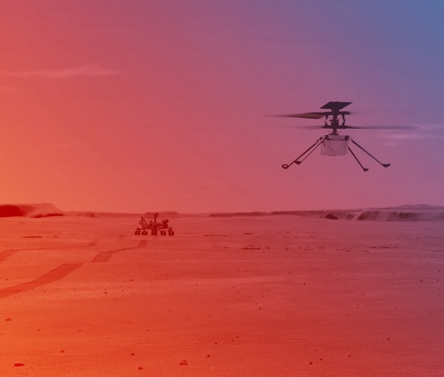 Przelot drona na Marsie na ilustracji przygotowanej przez NASA / NASA/JPL-Caltech /PAP/EPA