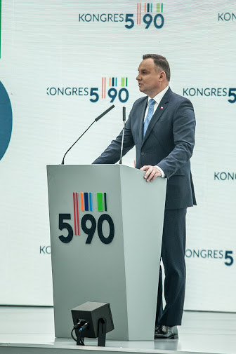 Przemówienie prezydenta Andrzeja Dudy podczas Kongresu 590 w Jasionce koło Rzeszowa /INTERIA.PL