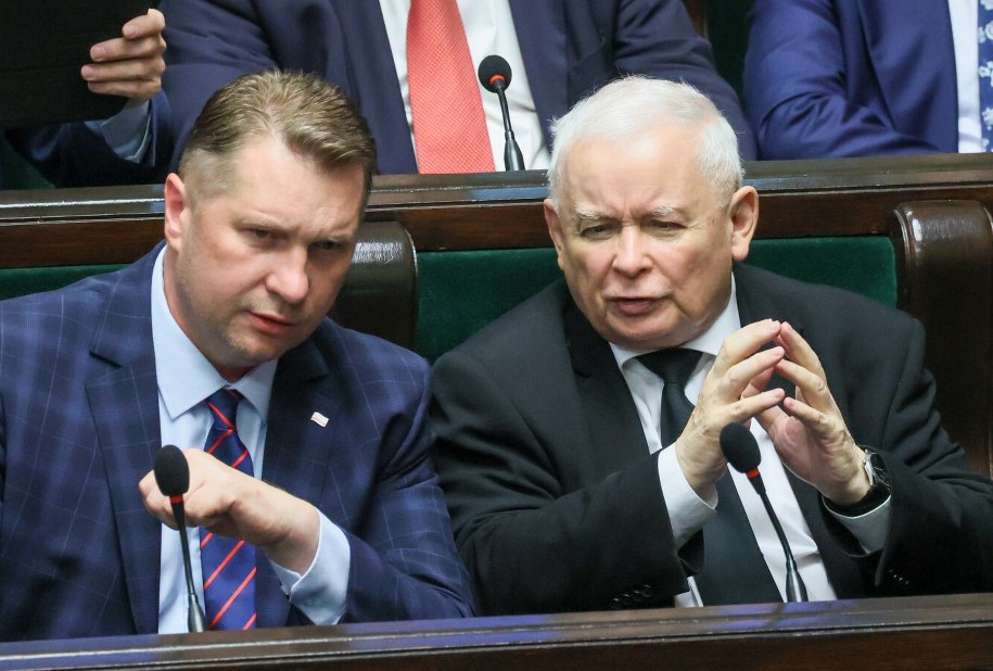Przemysław Czarnek, Jarosław Kaczyński; maj 2024 /Wojciech Olkusnik/East News /East News