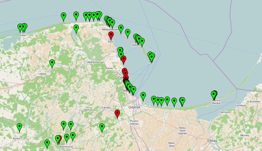 Przewaga "zielonych" kąpielisk, gdzie można wejść do wody /sk.gis.gov.pl /Zrzut ekranu