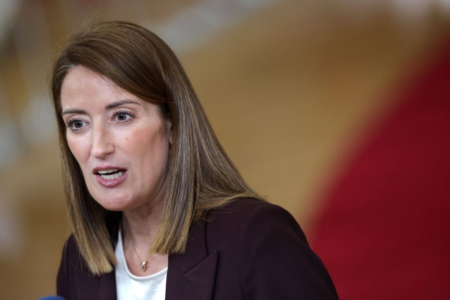 Przewodnicząca PE Roberta Metsola. /OLIVIER MATTHYS    /PAP/EPA
