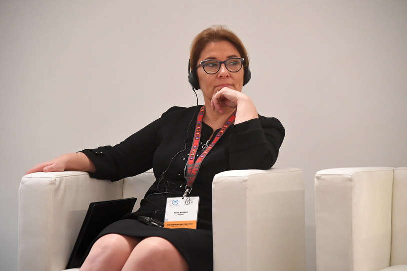 Przewodnicząca Polskiej Grupy Unii Międzyparlamentarnej Beata Mazurek podczas spotkania parlamentarnego ws. zmian klimatu w Krakowie /	Jacek Bednarczyk   /PAP