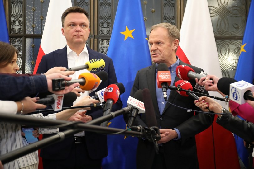 Przewodniczący KO Donald Tusk (P) i Marszałek Sejmu Szymon Hołownia /Albert Zawada /PAP