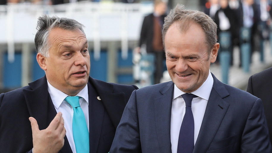 Przewodniczący Rady Europejskiej Donald Tusk i premier Węgier Viktor Orban podczas Europejskiego Szczytu Społecznego w Goeteborgu, 17 listopada /Rafał Guz /PAP