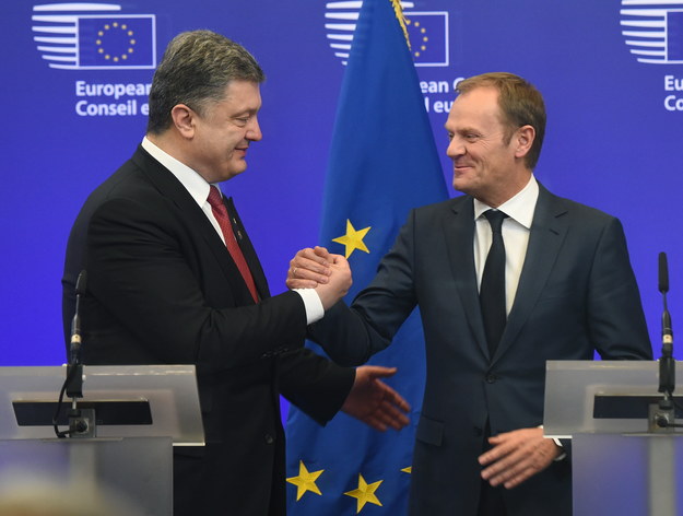 Przewodniczący Rady Europejskiej Donald Tusk i prezydent Ukrainy Petro Poroszenko /Radek Pietruszka /PAP