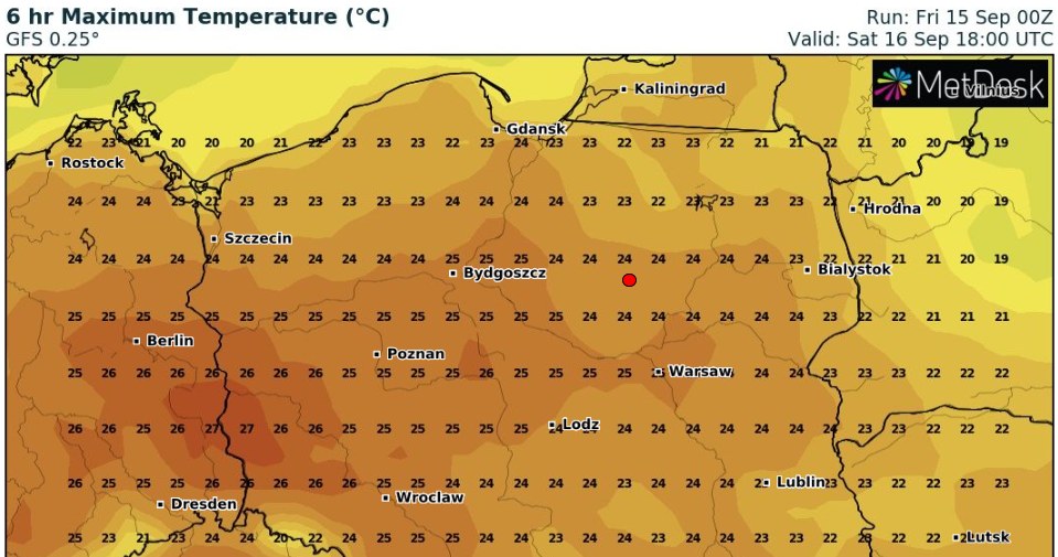 Przez całą sobotę będzie ciepło, ale nie gorąco. Nie będzie też żadnych opadów deszczu ani burz /wxcharts
