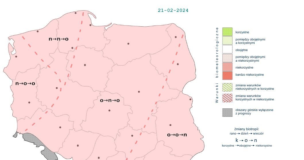 Przez całą środę warunki biometeorologiczne w Polsce będą obojętne lub niekorzystne /IMGW /