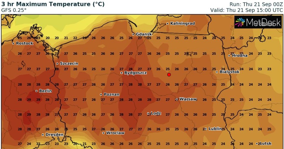 Przez cały dzień będzie słonecznie i ciepło. W centrum kraju temperatury sięgną 28 st. C /wxcharts /