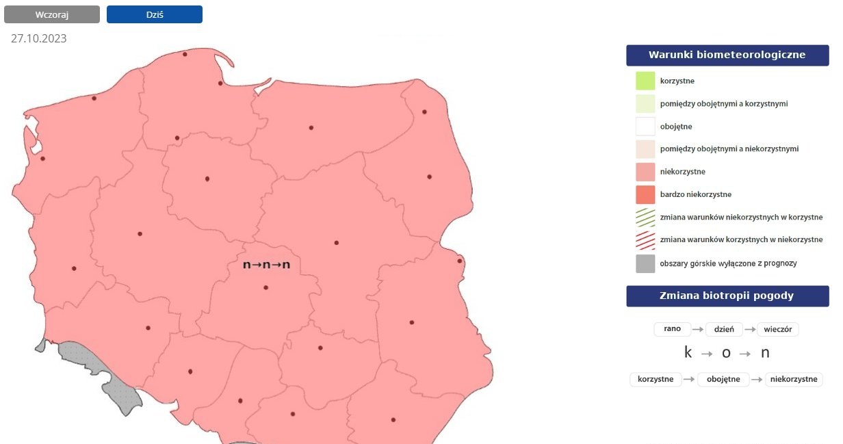 Przez cały dzień w całej Polsce będą panowały niekorzystne warunki biometeorologiczne /IMGW /