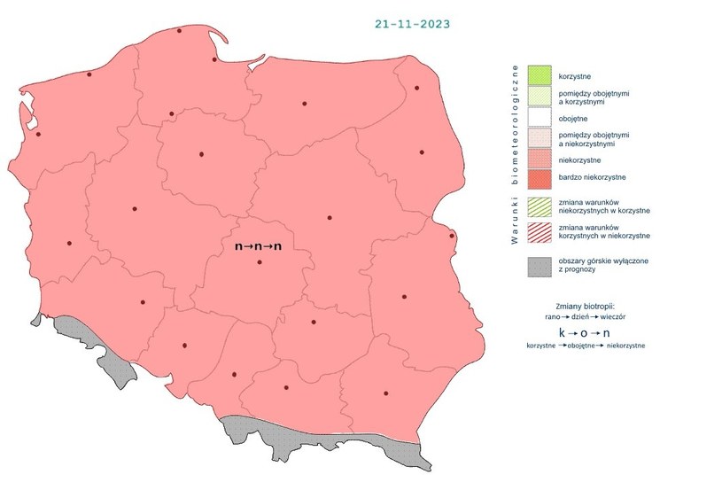 Przez cały wtorek warunki biometeorologiczne będą niekorzystne w całej Polsce /IMGW /