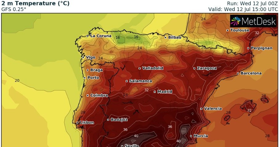 Przez Hiszpanię cały czas przetacza się fala upałów. Najgoręcej będzie w Andaluzji /wxcharts /