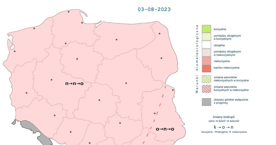 Przez większą część dnia biomet będzie niekorzystny praktycznie w całym kraju. Warunki zaczną się poprawiać wieczorem /IMGW /