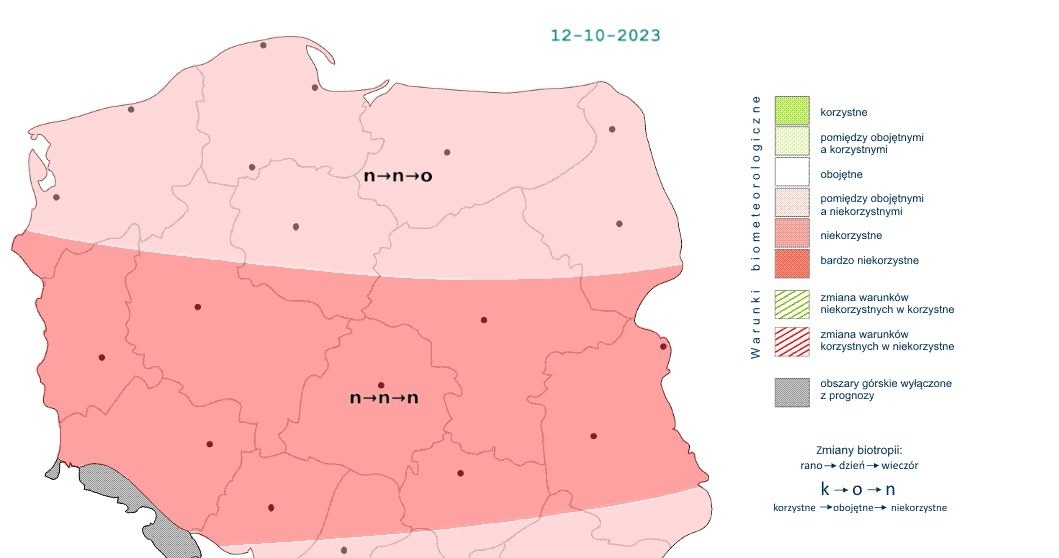 Przez większość dnia będą panować niekorzystne warunki. Spowoduje to front atmosferyczny przechodzący z północy na południe /IMGW /