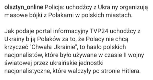 Przykład dezinformacji w polskim internecie /Instagram