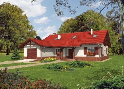 Przykład domu o prostej konstrukcji z dachem dwuspadowym: Rózia z garażem /Archipelag