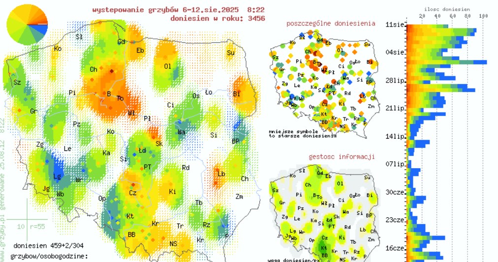 Przykładowa mapa grzybów, czyli "radar grzybowy" /screenshot z grzyby.pl /grzyby.pl /materiał zewnętrzny