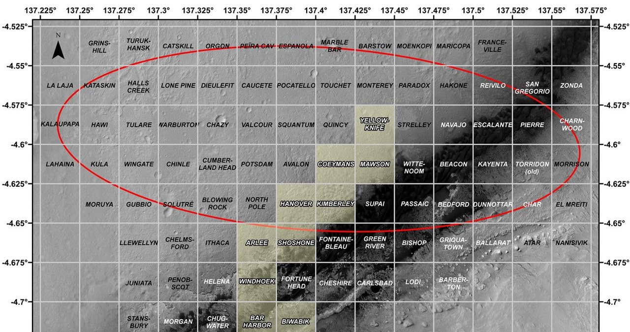 Przykładowa mapa pokazująca motywy kwadrantu łazika marsjańskiego Curiosity /NASA/JPL-Caltech/USGS-Flagstaff/University of Arizona /materiały prasowe