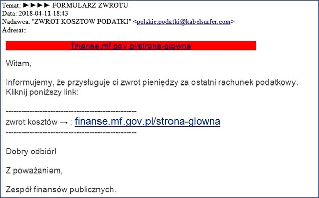 Przykładowa treść fałszywego e-maila /Ministerstwo Finansów /Zrzut ekranu