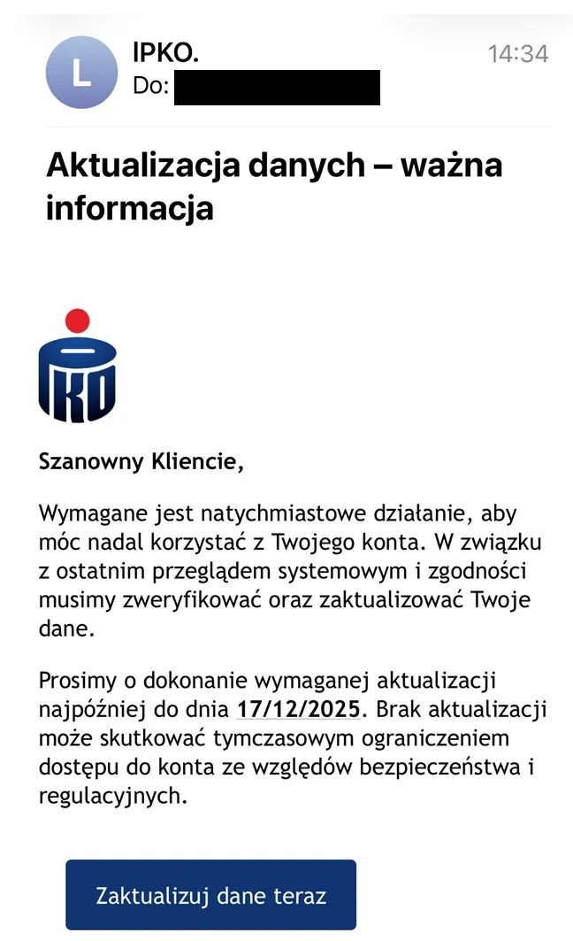 Przykładowe wiadomości od cyberprzestępców /PKO BP