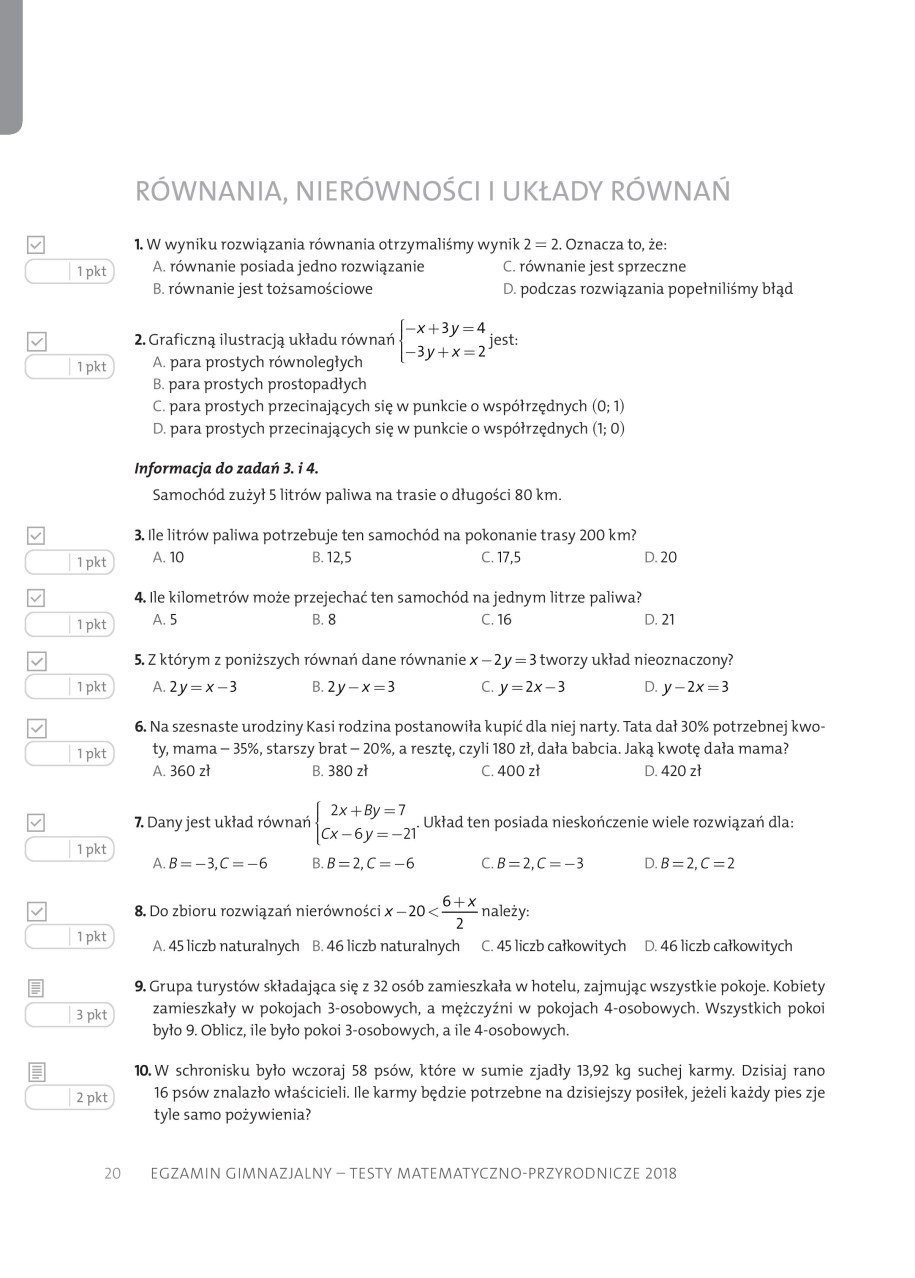 Przykładowe zadania matematyczno-przyrodnicze /