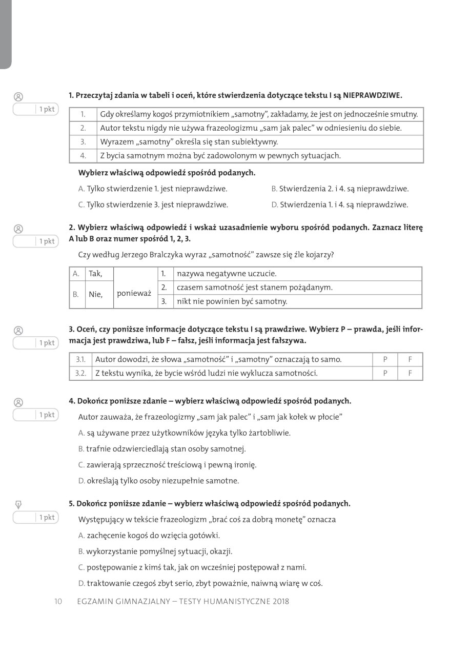 Przykładowe zadania z wiedzy humanistycznej /