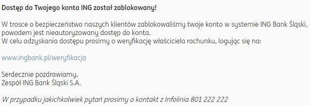 Przykładowy e-mail od oszustów /RMF