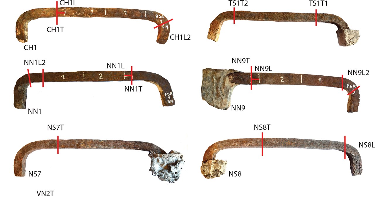 Przykłady badanych żelaznych kotew /L’Héritier M et al., 2023, Notre-Dame de Paris…, PLoS ONE 18(3)/CC BY /materiał zewnętrzny