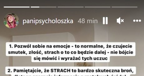 Psycholoszka radzi, jak radzić sobie z emocjami w obecnej sytuacji / @panipsycholoszka /Instagram /Instagram