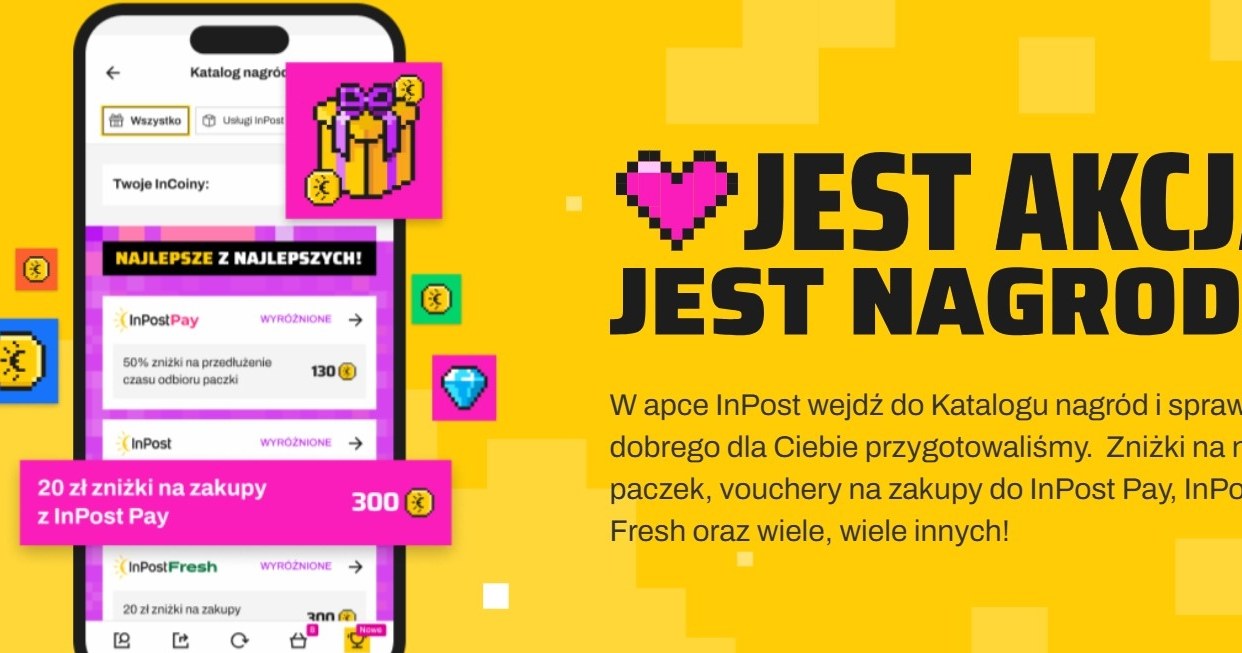 Punkty InCoin można wymieniać na różnorodne nagrody dostępne w aplikacji InPost Mobile /materiały promocyjne