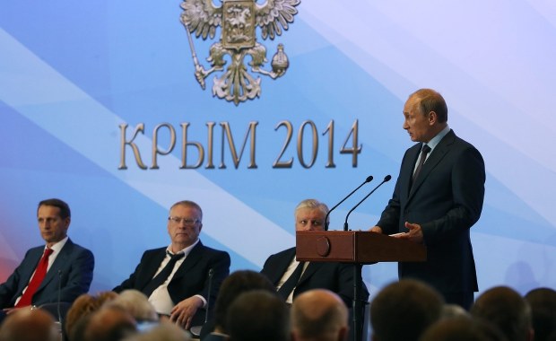 Putin na Krymie o „bratobójczym konflikcie”. Słychać było strzępy wypowiedzi