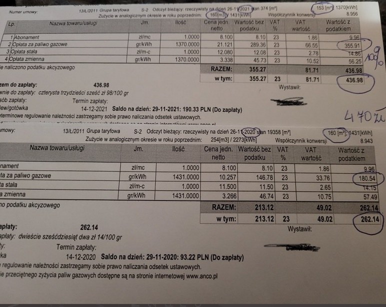 Rachunki pana Mariusza z Jarocina, który po podwyżce, rzadziej już używa pieca gazowego /Twitter Mateusz Chłystun  /RMF FM