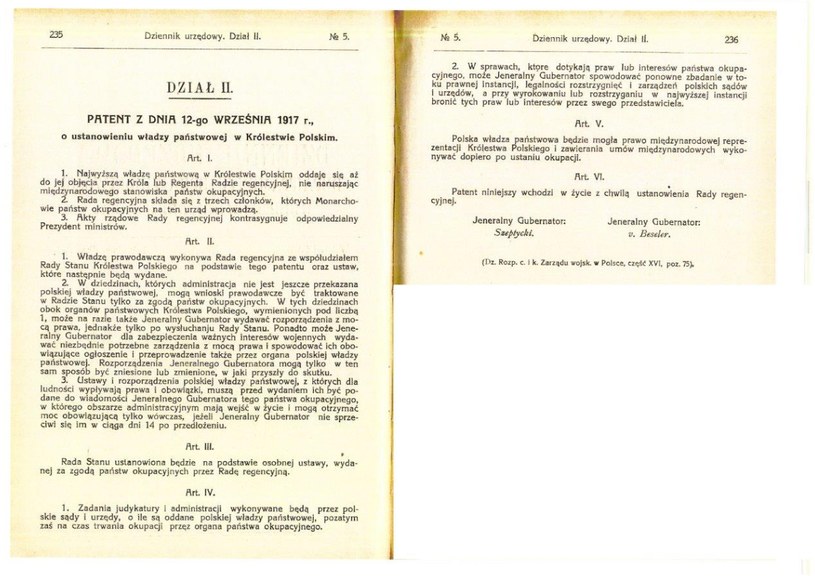 Rada Regencyjna została formalnie utworzona 12 września 1917 r. na mocy patentu niemieckich i austrowęgierskich władz okupacyjnych /Archiwum Akt Nowych