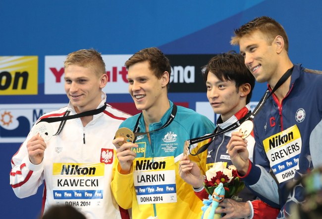 Radosław Kawęcki, Mitchell Larkin, Ryosuke Irie, Amerykanin Matt Grevers /ALI HAIDER   /PAP/EPA