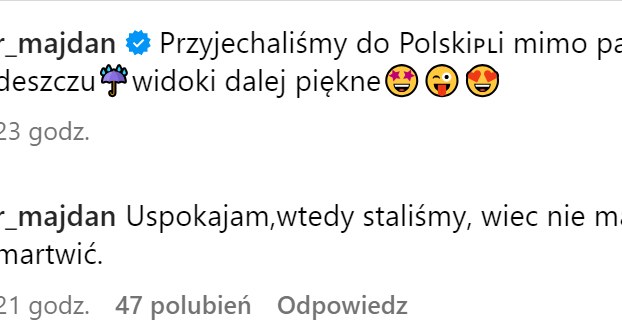 Radosław Majdan uspokaja /@r_majdan /Instagram