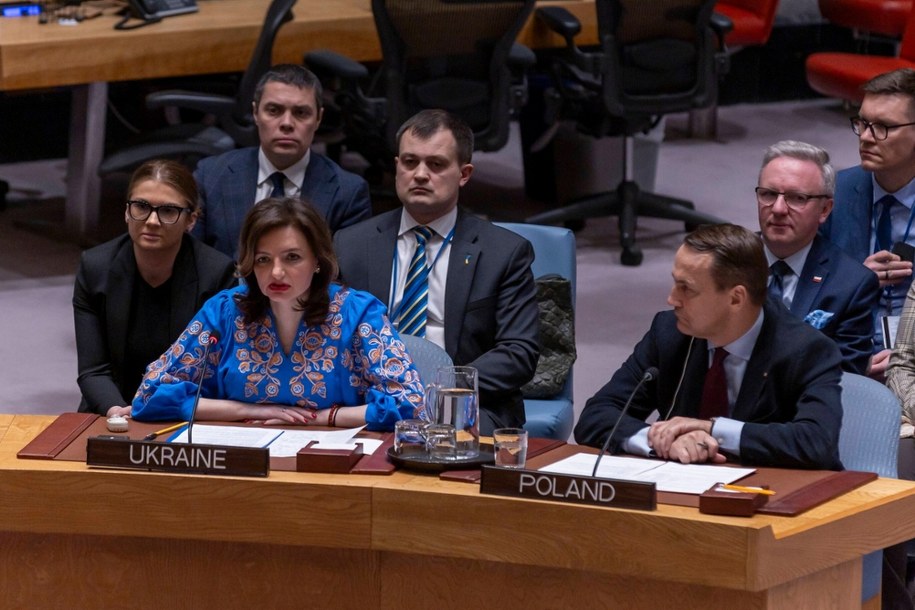 Radosław Sikorski (z prawej) podczas posiedzenia Rady Bezpieczeństwa ONZ /SARAH YENESEL /PAP/EPA